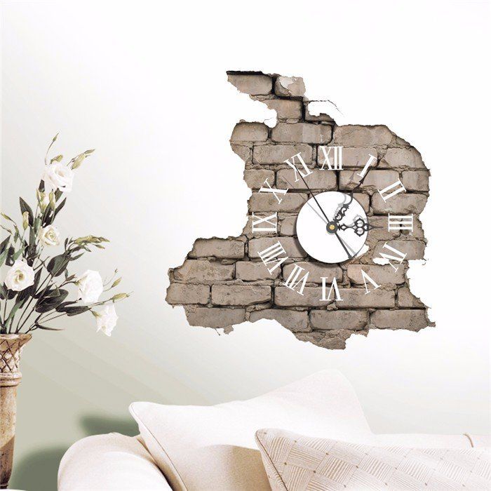 Pag Sticker 3d Wall Clock Calcomanías Rompiendo Grietas Etiqueta De La Pared Decoración De La Pared Del Hogar Regalo