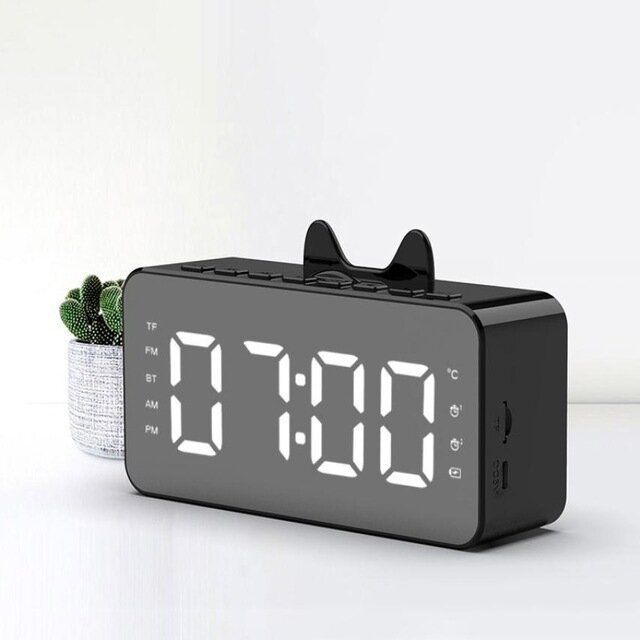 Q9 Radio Fm Reloj Espejo Altavoz Bluetooth Doble Alarma Termómetro Soporte Para Teléfono Tarjeta Multifunción Audio Pantalla Hd Altavoz Inteligente