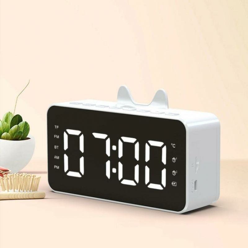 Q9 Radio Fm Reloj Espejo Altavoz Bluetooth Doble Alarma Termómetro Soporte Para Teléfono Tarjeta Multifunción Audio Pantalla Hd Altavoz Inteligente