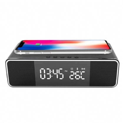 Reloj Despertador Bluetooth Inalámbrico Cargador De Teléfono Radio Fm Mesa Termómetro Digital Con Reloj Despertador Pantalla Reloj De Escritorio Para Decoración Del Hogar