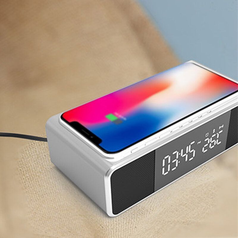 Reloj Despertador Bluetooth Inalámbrico Cargador De Teléfono Radio Fm Mesa Termómetro Digital Con Reloj Despertador Pantalla Reloj De Escritorio Para Decoración Del Hogar