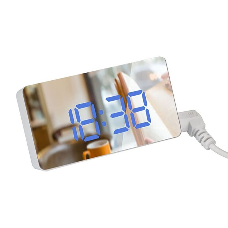 Reloj Despertador Con Espejo Led Digital Hora De Mesita De Noche Con Termómetro Calendario Usb