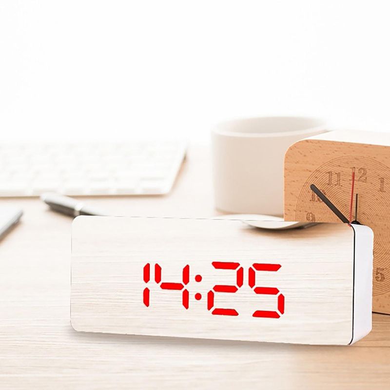 Reloj Despertador Con Espejo Led Digital Hora De Mesita De Noche Con Termómetro Calendario Usb