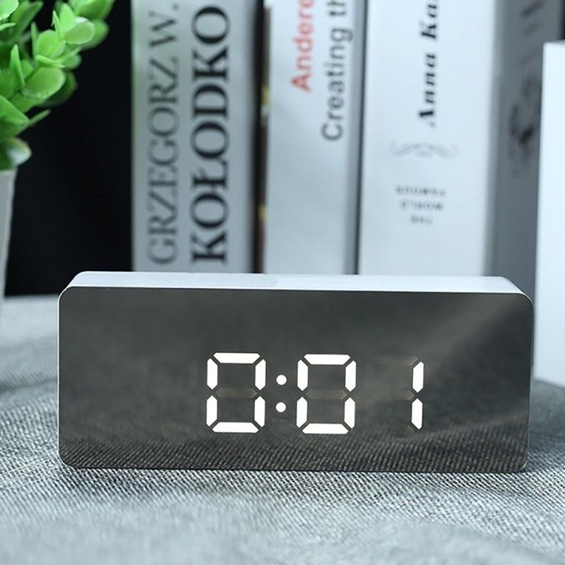 Reloj Despertador Con Espejo Led Digital Hora De Mesita De Noche Con Termómetro Calendario Usb