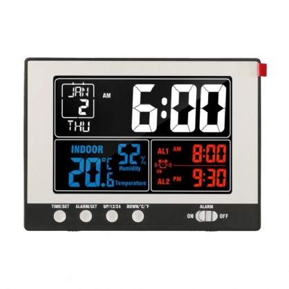 Reloj Despertador Digital Multifuncional Temperatura Interior Monitor De Humedad Termohigrómetro Pantalla Grande A Color Con Retroiluminación Calendario Perpetuo