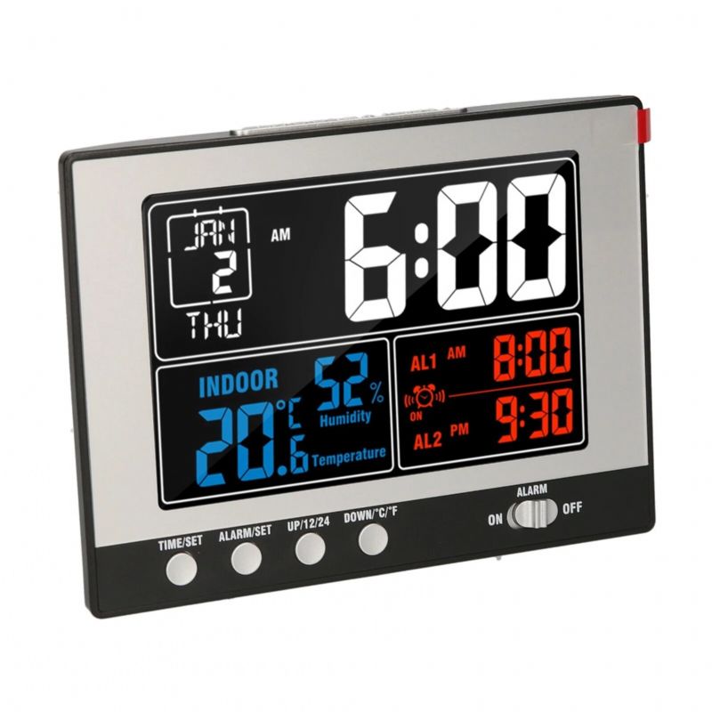 Reloj Despertador Digital Multifuncional Temperatura Interior Monitor De Humedad Termohigrómetro Pantalla Grande A Color Con Retroiluminación Calendario Perpetuo