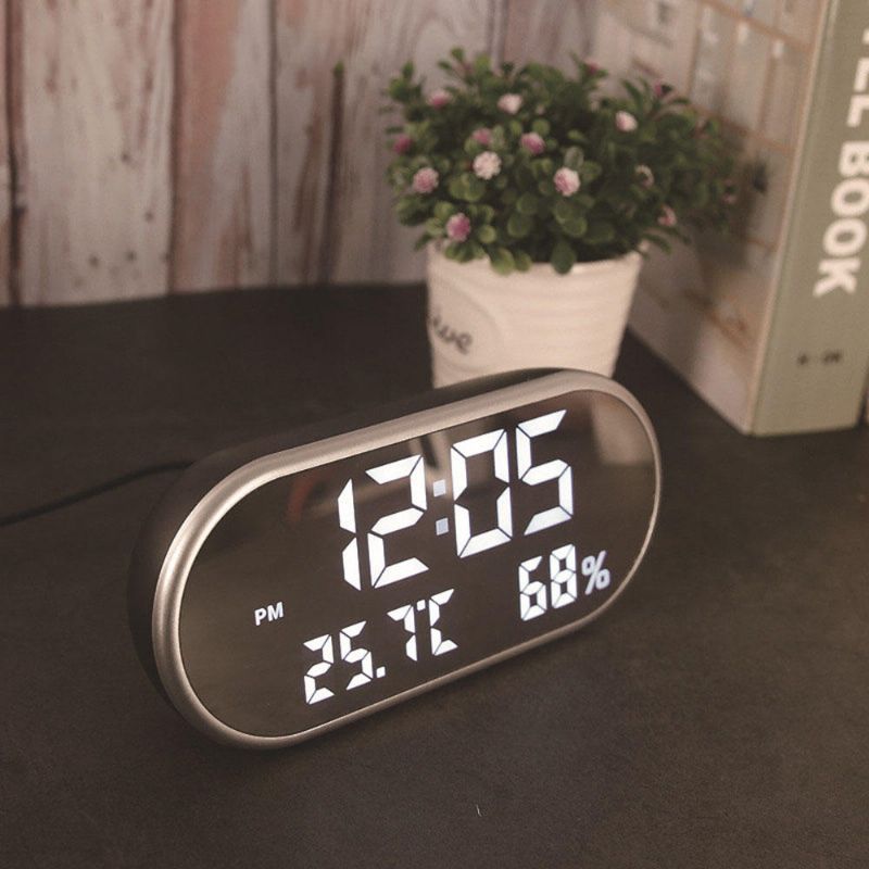 Reloj Despertador Digital Usb Espejo Portátil Pantalla Led Hd Con Tiempo Humedad Función De Visualización De Temperatura Puerto Usb Carga Higrómetro Electrónico Reloj Carga Del Teléfono Reloj Silencioso Para La Decoración Del Hogar