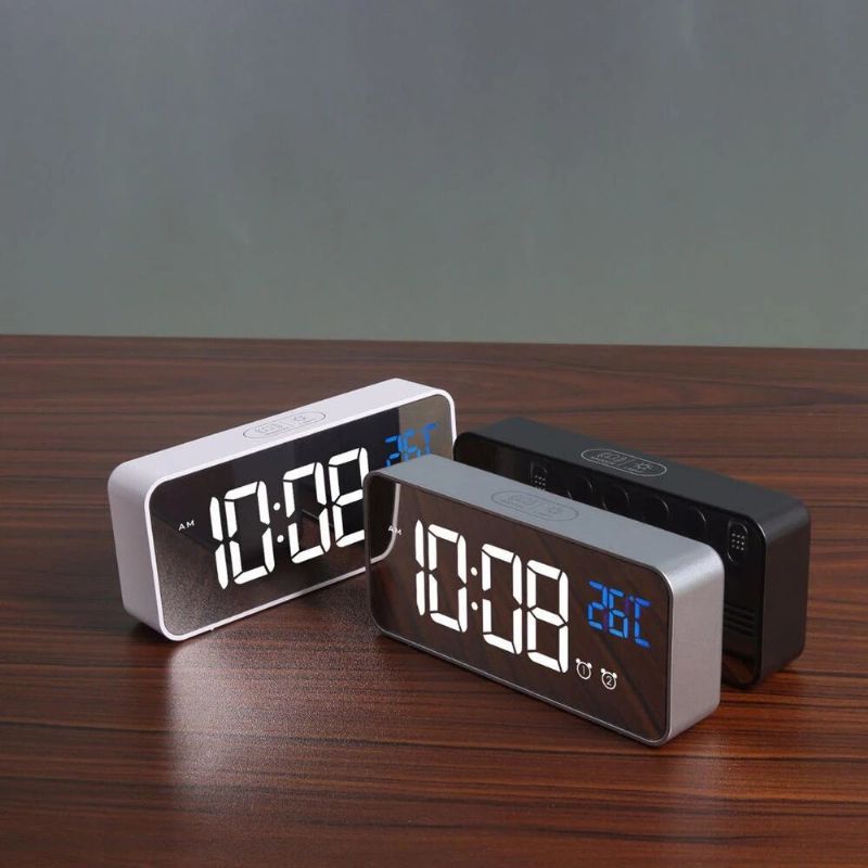 Reloj Despertador De Música Led Función De Repetición Digital Mesa De Visualización De Temperatura Reloj De Decoración De Espejo Para El Hogar