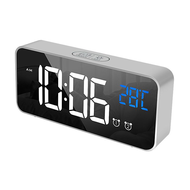 Reloj Despertador De Música Led Función De Repetición Digital Mesa De Visualización De Temperatura Reloj De Decoración De Espejo Para El Hogar