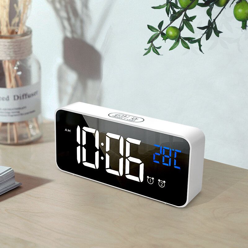 Reloj Despertador De Música Led Función De Repetición Digital Mesa De Visualización De Temperatura Reloj De Decoración De Espejo Para El Hogar