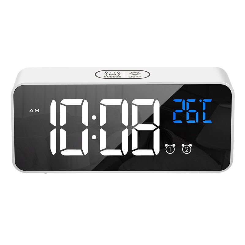 Reloj Despertador De Música Led Función De Repetición Digital Mesa De Visualización De Temperatura Reloj De Decoración De Espejo Para El Hogar