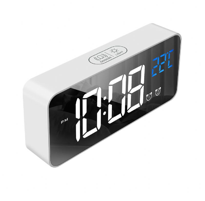 Reloj Despertador De Música Led Función De Repetición Digital Mesa De Visualización De Temperatura Reloj De Decoración De Espejo Para El Hogar