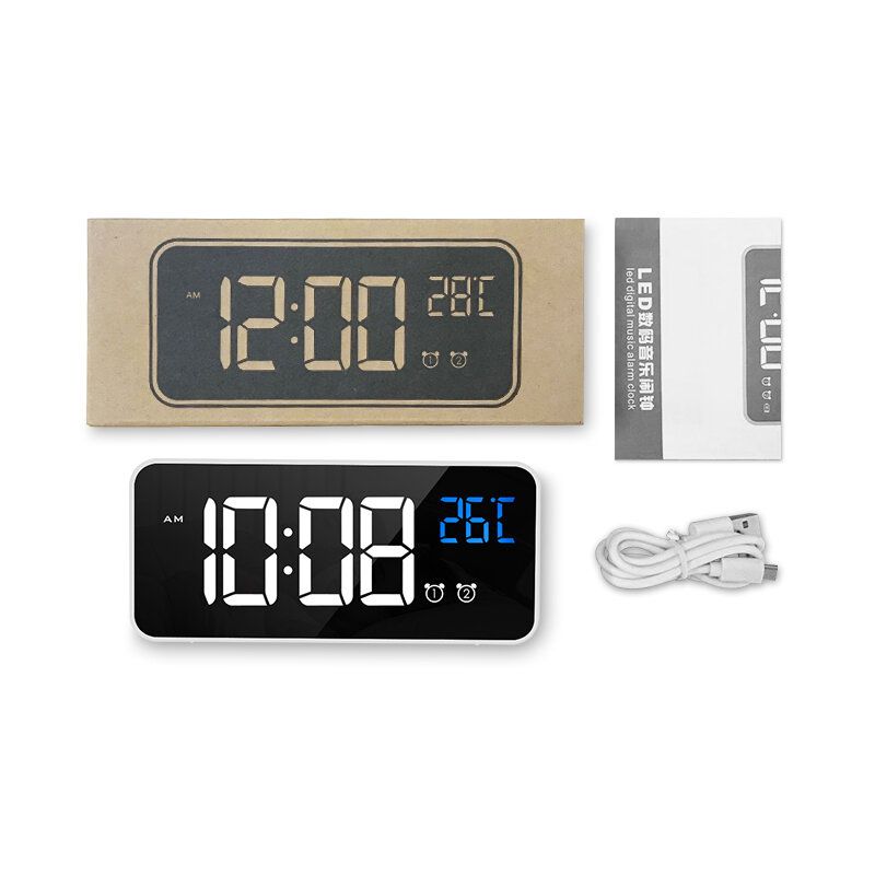 Reloj Despertador De Música Led Función De Repetición Digital Mesa De Visualización De Temperatura Reloj De Decoración De Espejo Para El Hogar