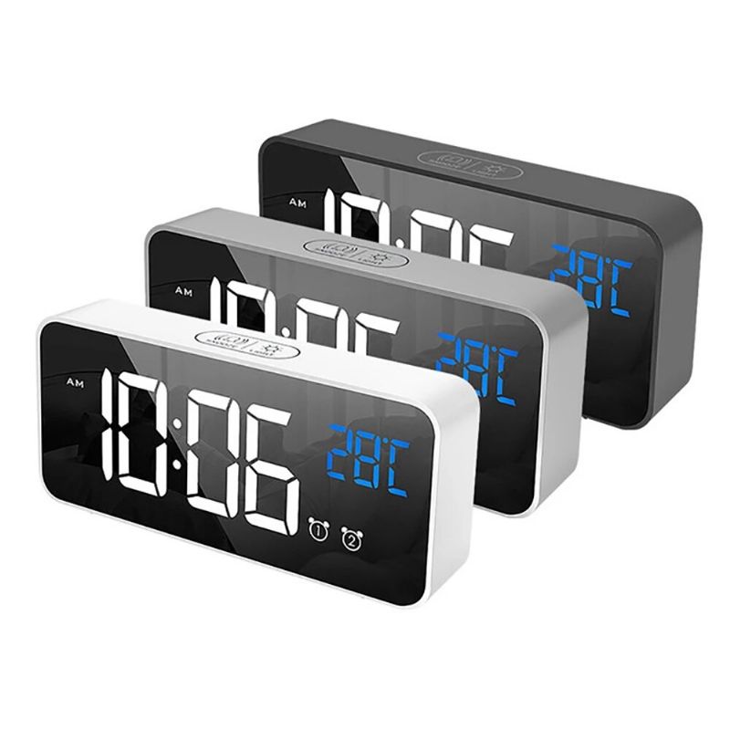 Reloj Despertador De Música Led Función De Repetición Digital Mesa De Visualización De Temperatura Reloj De Decoración De Espejo Para El Hogar