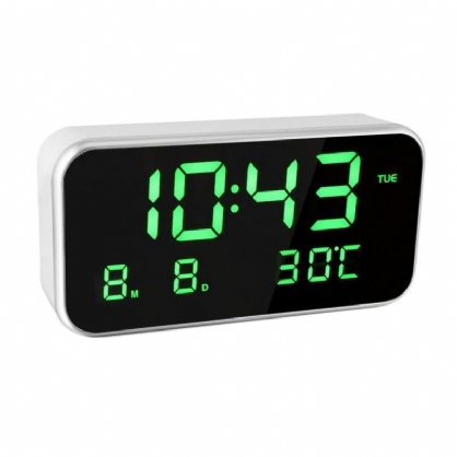 Reloj Despertador De Música Multifunción Digital Led De Pantalla Grande Con Fecha Y Semana De Temperatura Reloj De Espejo De Noche Digital De Escritorio