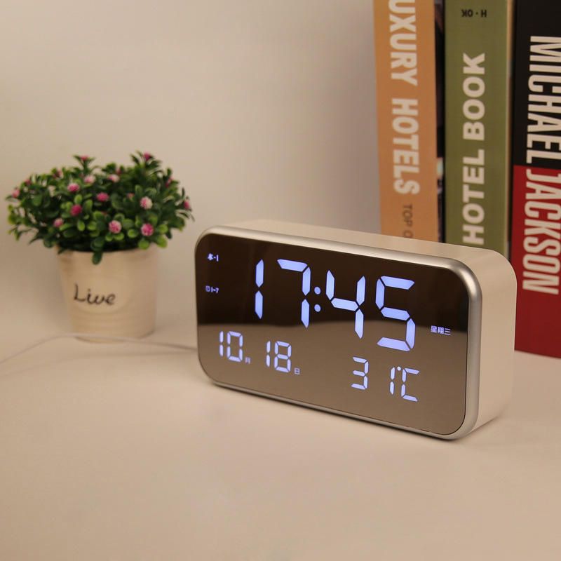 Reloj Despertador De Música Multifunción Digital Led De Pantalla Grande Con Fecha Y Semana De Temperatura Reloj De Espejo De Noche Digital De Escritorio