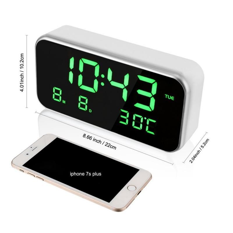 Reloj Despertador De Música Multifunción Digital Led De Pantalla Grande Con Fecha Y Semana De Temperatura Reloj De Espejo De Noche Digital De Escritorio