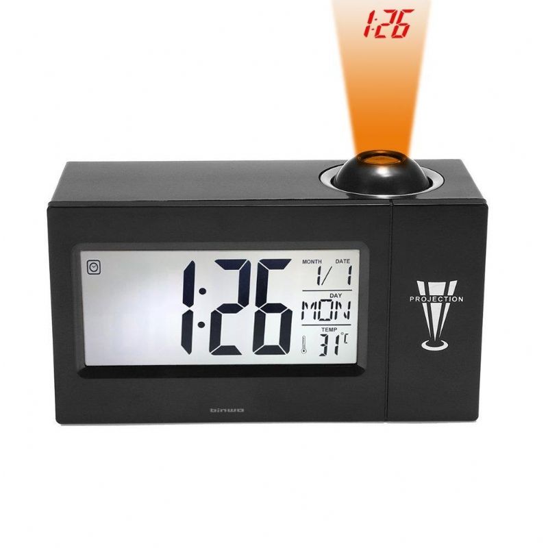 Reloj Digital Binwo Reloj Despertador Con Proyección De Hora De Cabecera Con Pantalla Led Grande De 4 Pulgada Para El Día Fecha Temperatura Humedad Reloj Despertador Fuerte Con Retroiluminación Inteligente