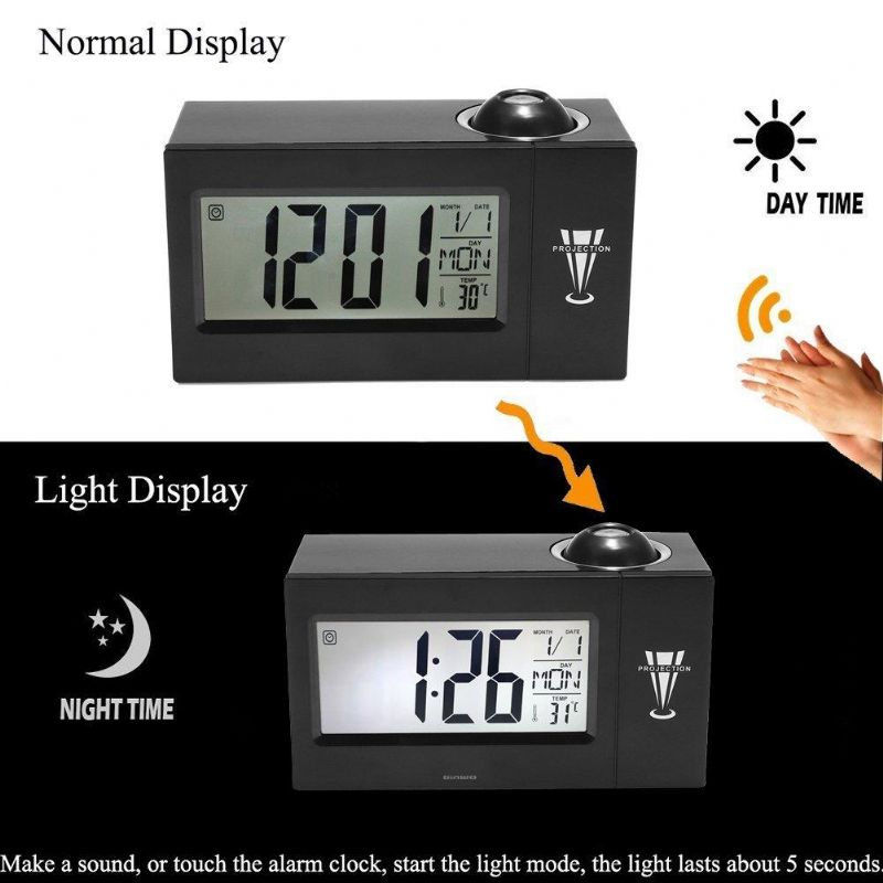 Reloj Digital Binwo Reloj Despertador Con Proyección De Hora De Cabecera Con Pantalla Led Grande De 4 Pulgada Para El Día Fecha Temperatura Humedad Reloj Despertador Fuerte Con Retroiluminación Inteligente