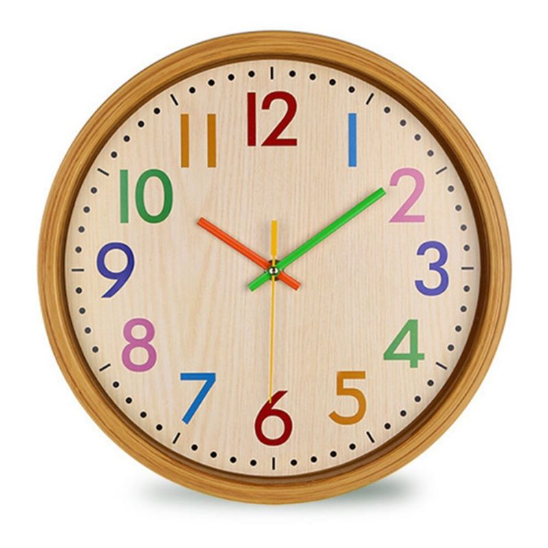 Reloj De Pared Colgante De Cuarzo Silencioso Colorido De Grano De Madera Creativo Nórdico De 12 Pulgadas Para La Decoración Del Hogar De La Sala De Estar