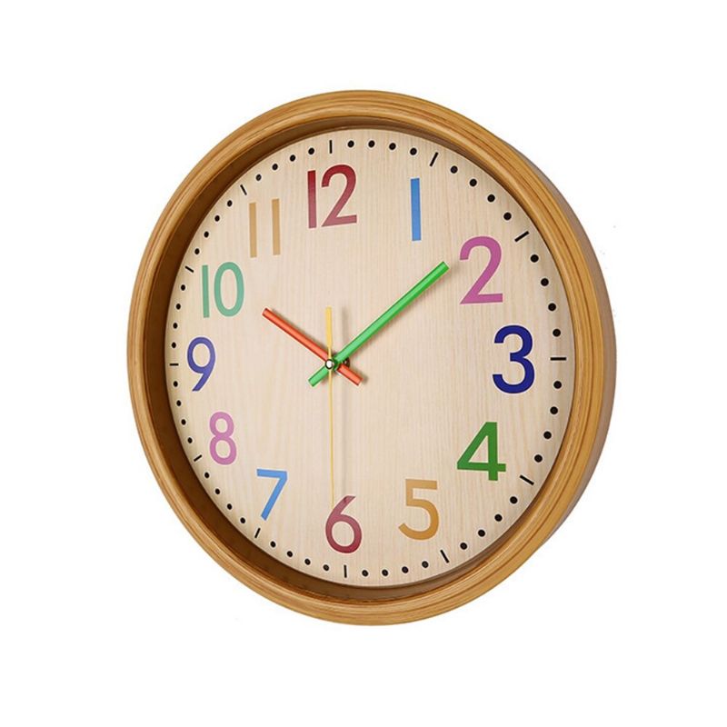 Reloj De Pared Colgante De Cuarzo Silencioso Colorido De Grano De Madera Creativo Nórdico De 12 Pulgadas Para La Decoración Del Hogar De La Sala De Estar