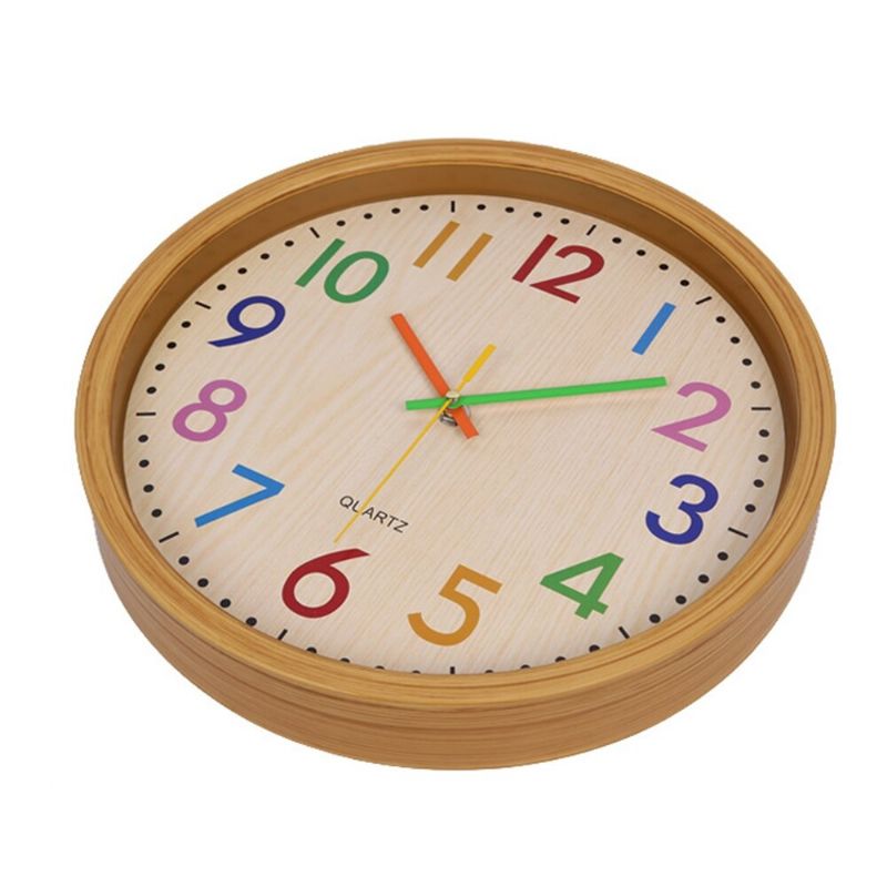 Reloj De Pared Colgante De Cuarzo Silencioso Colorido De Grano De Madera Creativo Nórdico De 12 Pulgadas Para La Decoración Del Hogar De La Sala De Estar