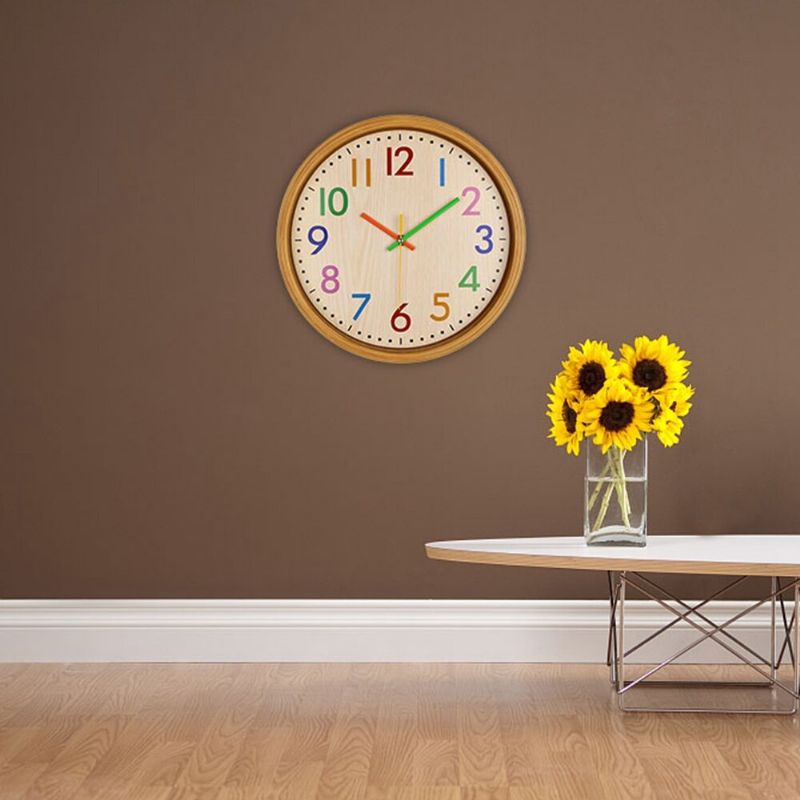 Reloj De Pared Colgante De Cuarzo Silencioso Colorido De Grano De Madera Creativo Nórdico De 12 Pulgadas Para La Decoración Del Hogar De La Sala De Estar