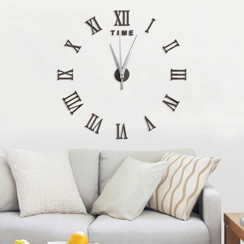 Reloj De Pared Grande 3d Diy Números Romanos Reloj Espejo Sin Marco Superficie Etiqueta De La Pared Decoración Del Hogar Para Sala De Estar Dormitorio