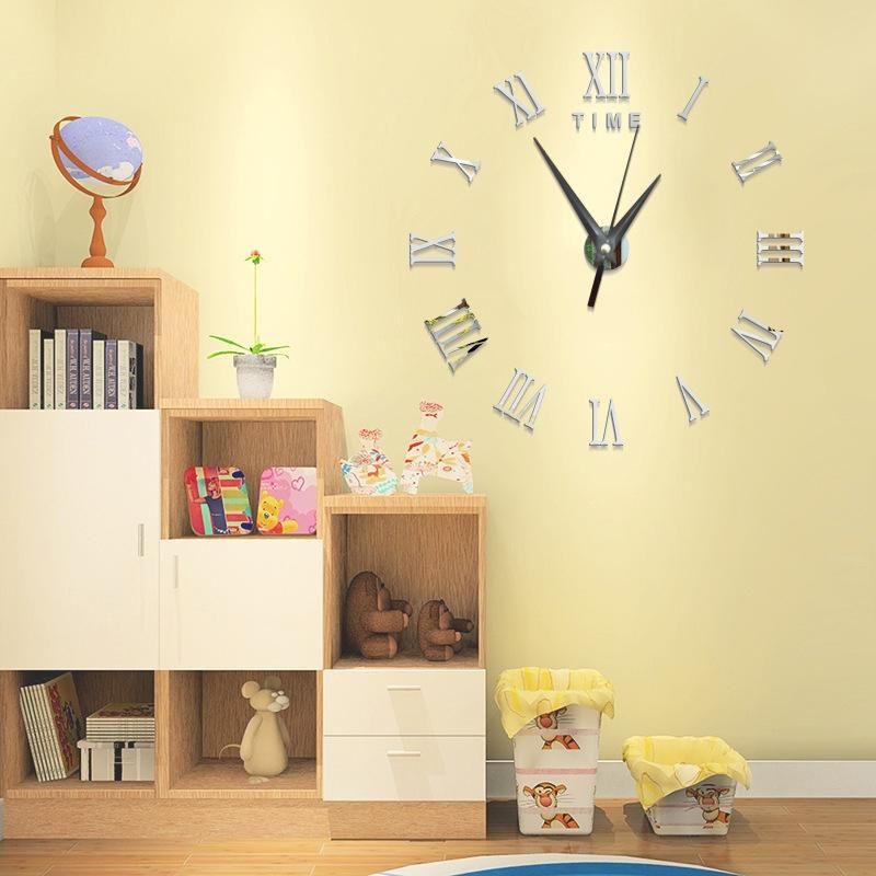 Reloj De Pared Grande 3d Diy Números Romanos Reloj Espejo Sin Marco Superficie Etiqueta De La Pared Decoración Del Hogar Para Sala De Estar Dormitorio