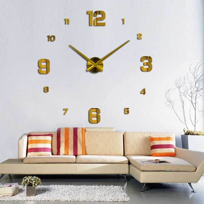 Reloj De Pared Grande Sin Marco Diy Silencioso Moderno Etiqueta De Espejo 3d Relojes Grandes De Metal Decoraciones De Oficina En Casa