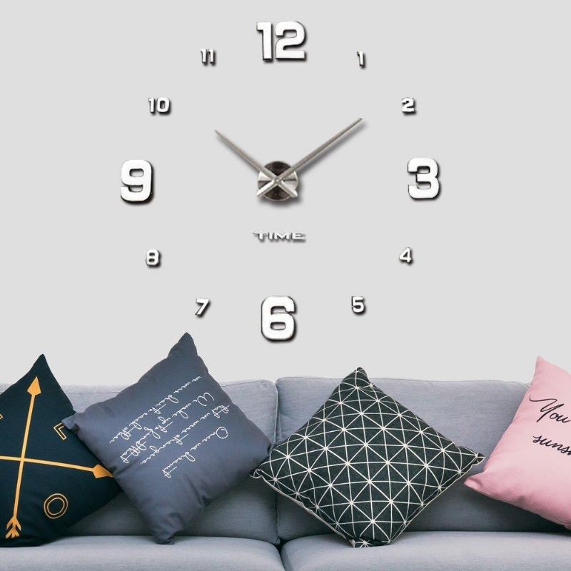 Reloj De Pared Grande Sin Marco Diy Silencioso Moderno Etiqueta De Espejo 3d Relojes Grandes De Metal Decoraciones De Oficina En Casa