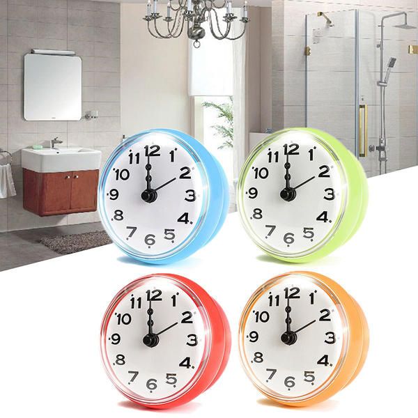 Reloj De Pared Impermeable Con Ducha De Baño De 4 Colores Ventosa Grande Sin Batería Decoración Del Hogar