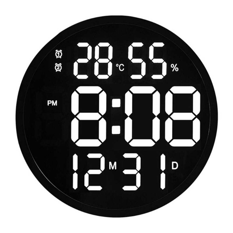 Reloj De Pared Led De 12 Pulgadas Reloj Grande Y Luminoso Reloj Electrónico Silencioso De Temperatura Y Humedad Digital Diseño Moderno Decoración De Sala De Estar