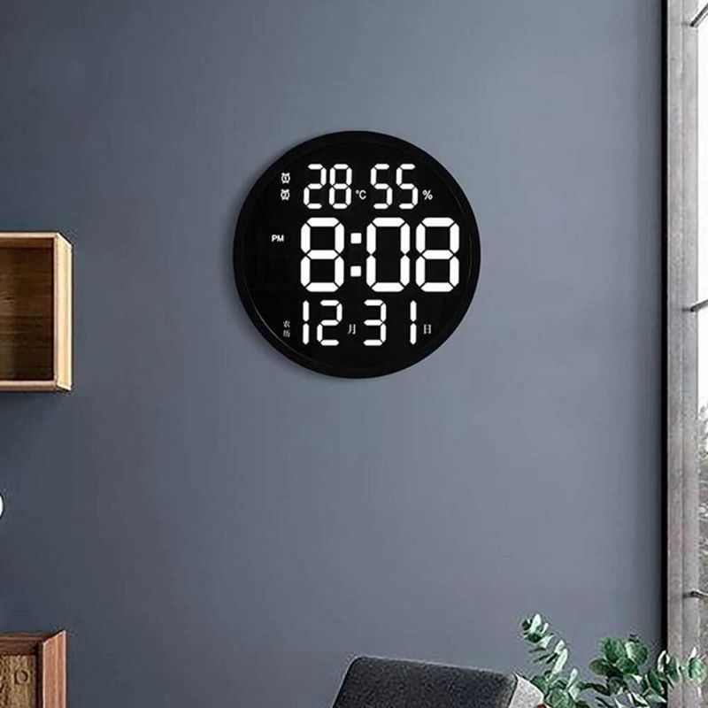 Reloj De Pared Led De 12 Pulgadas Reloj Grande Y Luminoso Reloj Electrónico Silencioso De Temperatura Y Humedad Digital Diseño Moderno Decoración De Sala De Estar