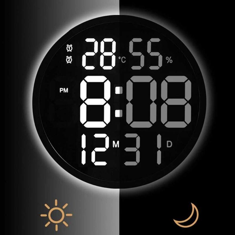 Reloj De Pared Led De 12 Pulgadas Reloj Grande Y Luminoso Reloj Electrónico Silencioso De Temperatura Y Humedad Digital Diseño Moderno Decoración De Sala De Estar