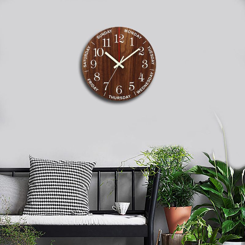 Reloj De Pared Luminoso De 12 Pulgadas Reloj Silencioso De Madera Que No Hace Tictac Con Luz Nocturna