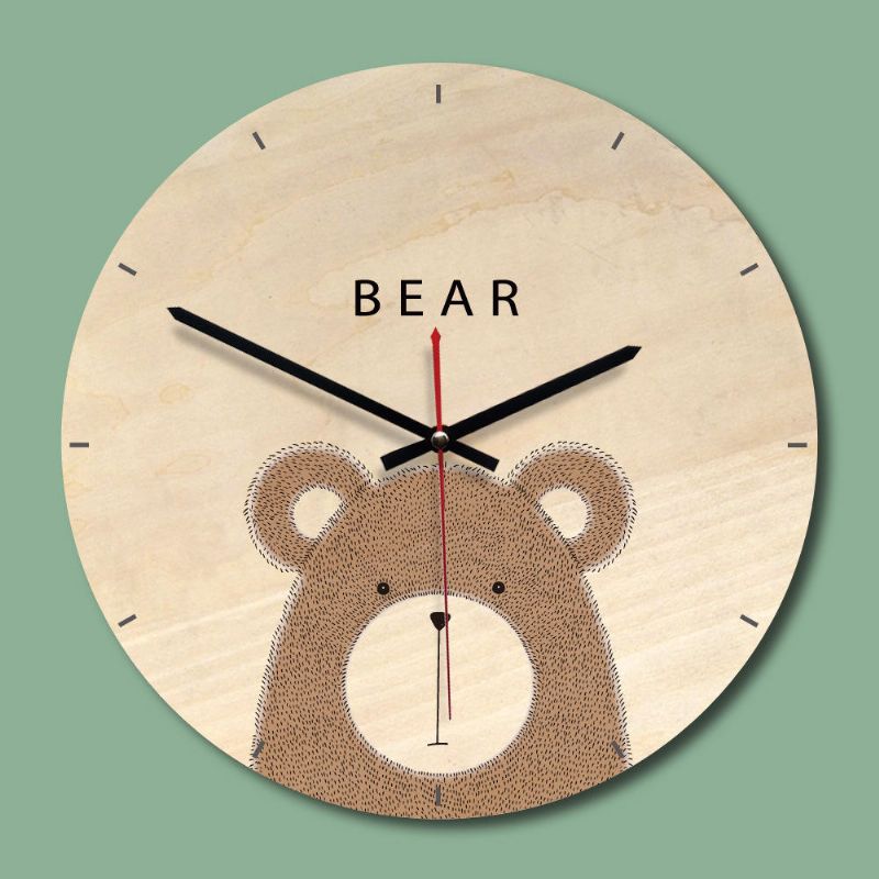 Reloj De Pared De Madera Sala De Estar Impresión De Animales De Madera Pintura Reloj De Pared Reloj Creativo Decoración Del Hogar