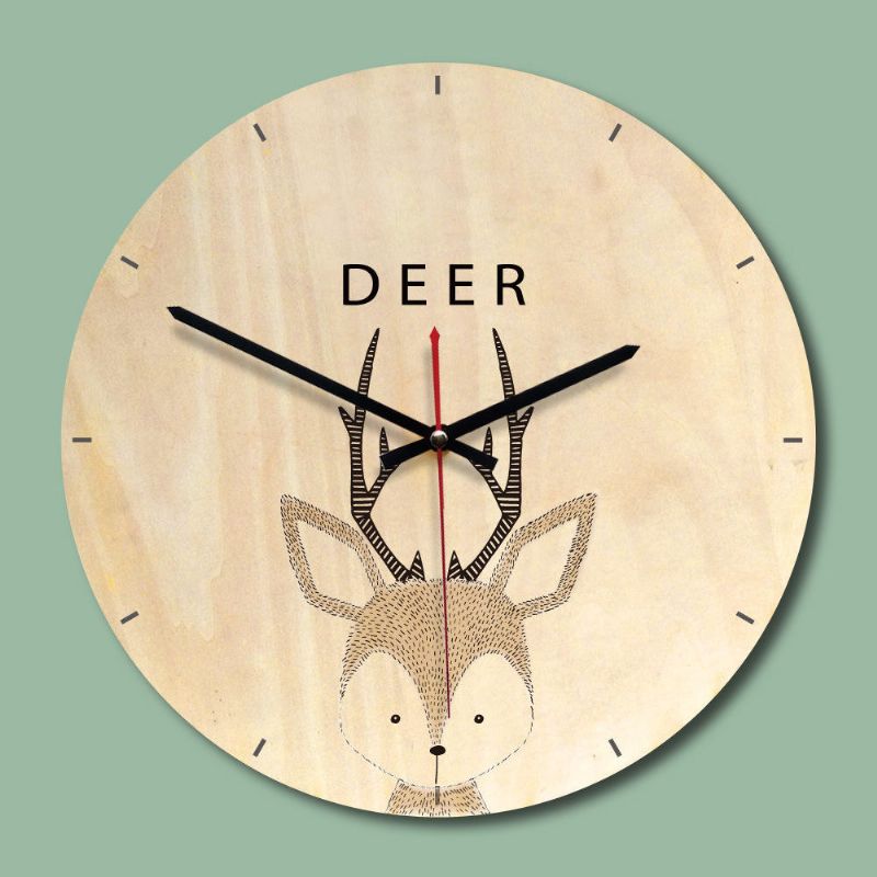 Reloj De Pared De Madera Sala De Estar Impresión De Animales De Madera Pintura Reloj De Pared Reloj Creativo Decoración Del Hogar