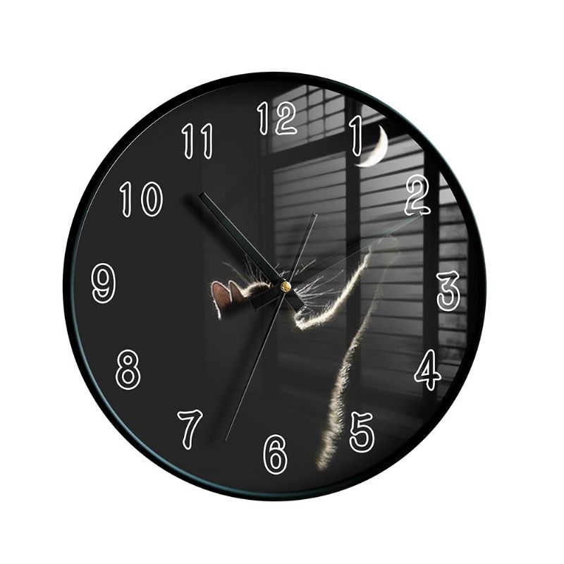 Reloj De Pared Moderno Patrón De Impresión De Gato Reloj Analógico De Cuarzo Interior Reloj Colgante Para Decoración Del Hogar