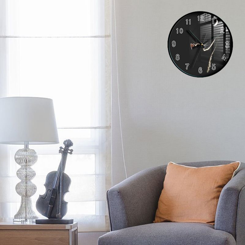 Reloj De Pared Moderno Patrón De Impresión De Gato Reloj Analógico De Cuarzo Interior Reloj Colgante Para Decoración Del Hogar