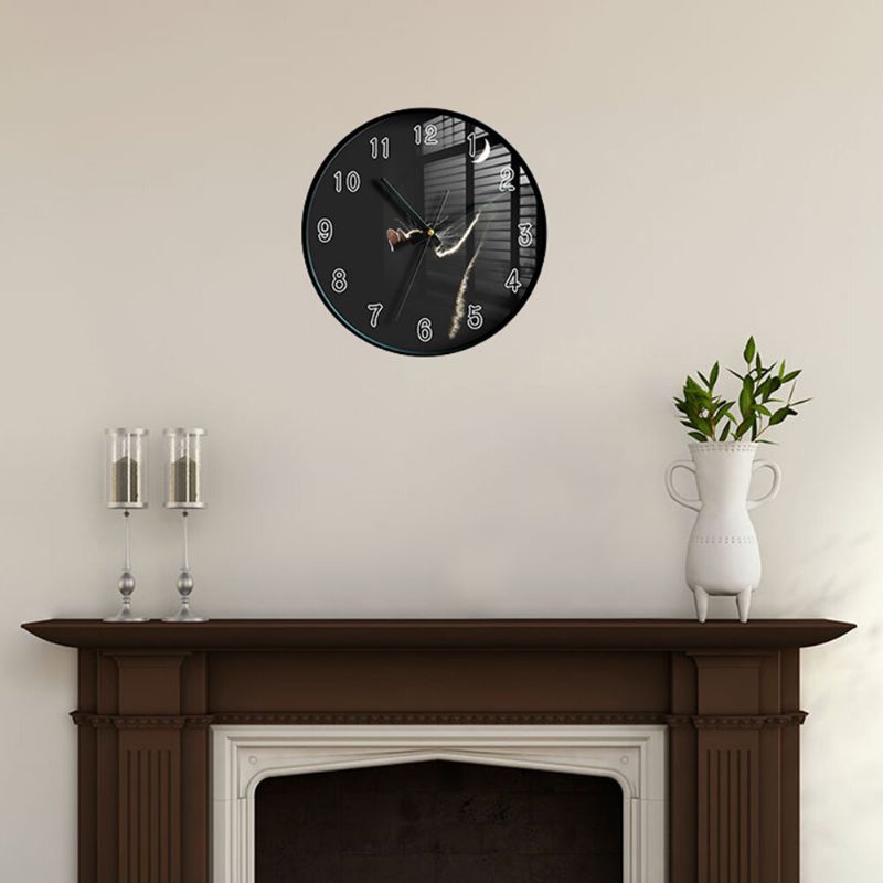 Reloj De Pared Moderno Patrón De Impresión De Gato Reloj Analógico De Cuarzo Interior Reloj Colgante Para Decoración Del Hogar