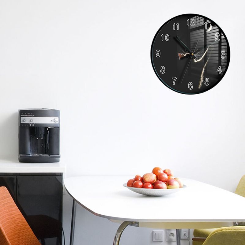 Reloj De Pared Moderno Patrón De Impresión De Gato Reloj Analógico De Cuarzo Interior Reloj Colgante Para Decoración Del Hogar