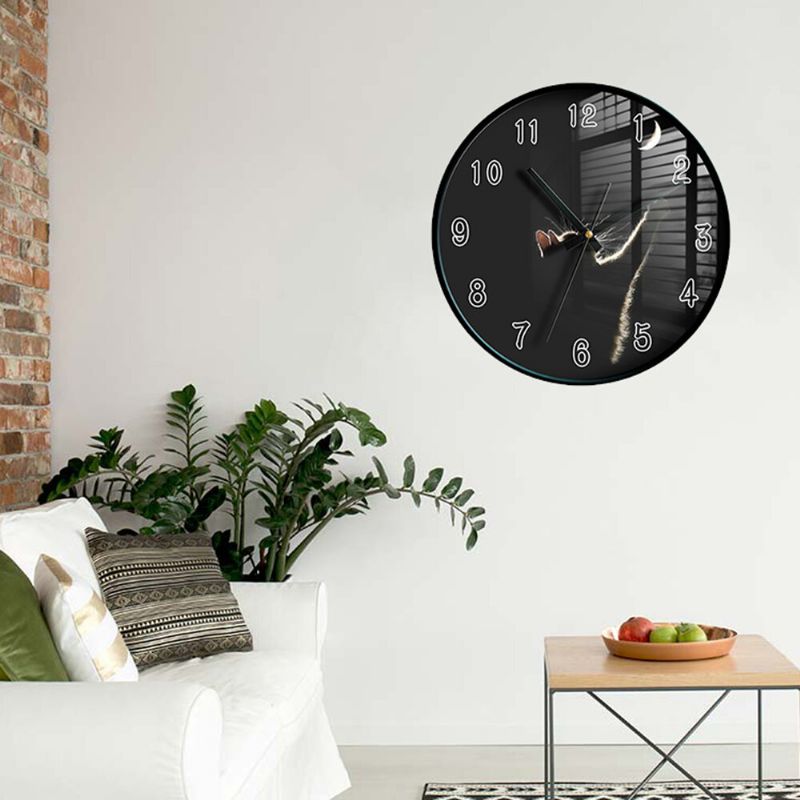 Reloj De Pared Moderno Patrón De Impresión De Gato Reloj Analógico De Cuarzo Interior Reloj Colgante Para Decoración Del Hogar