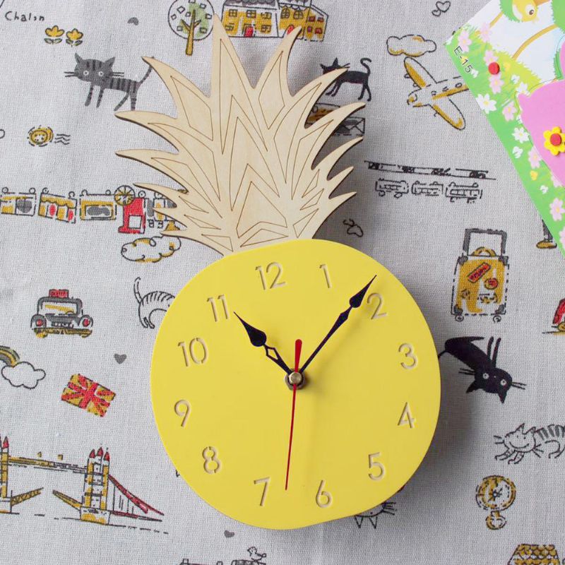 Reloj De Pared De Piña De Frutas Creativas Reloj De Madera Acrílico Para Sala De Estar Dormitorio De Niños Dibujos Animados Decorativos