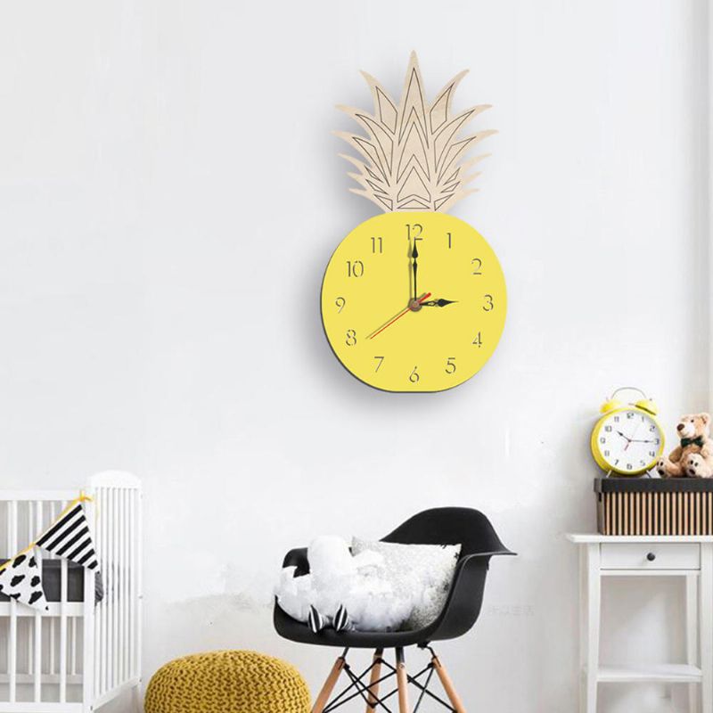 Reloj De Pared De Piña De Frutas Creativas Reloj De Madera Acrílico Para Sala De Estar Dormitorio De Niños Dibujos Animados Decorativos