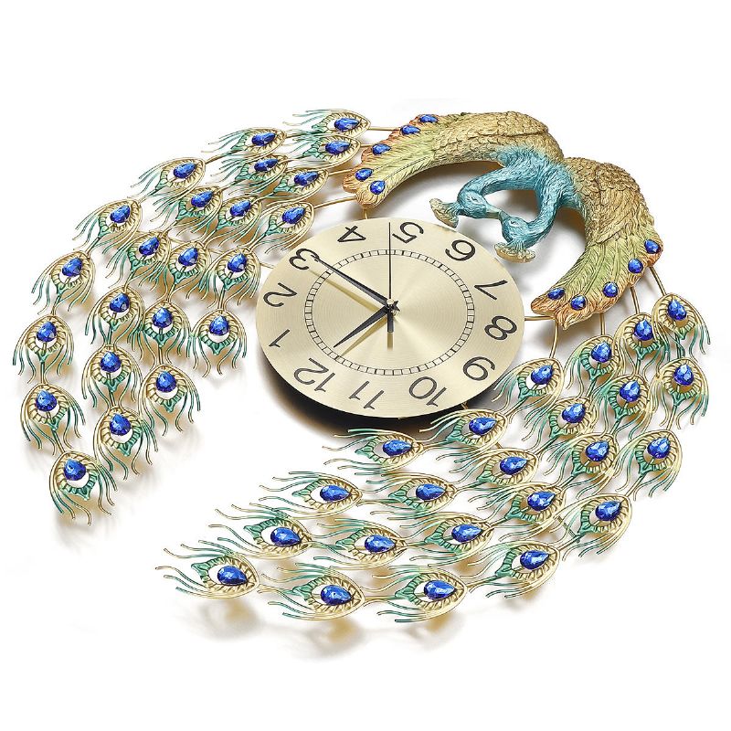 Reloj De Pavo Real De Lujo De Cristal 3d Reloj Decorativo De Arte Moderno Creativo Reloj De Cuarzo De Pared Silencioso