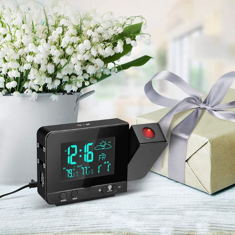 Reloj De Proyección Digital Pantalla Led Atenuador Cargador Usb Reloj Despertador Con Termómetro Interior Al Aire Libre Para El Reloj De Decoración Del Dormitorio Del Hogar