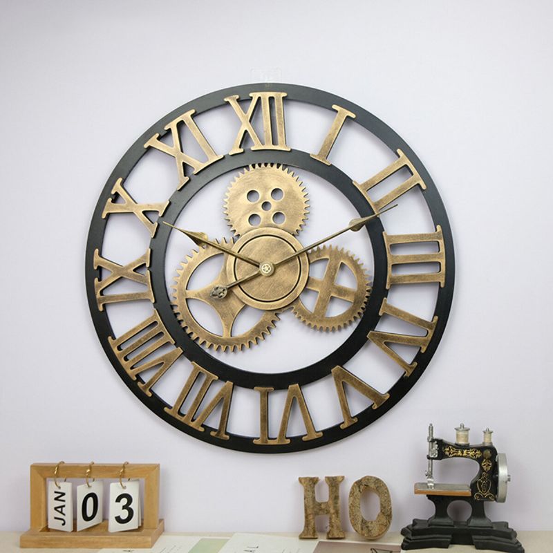 Reloj Vintage Hecho A Mano Reloj De Pared De Engranaje Grande Decoración De Hogar De Arte De Lujo De Madera Rústica