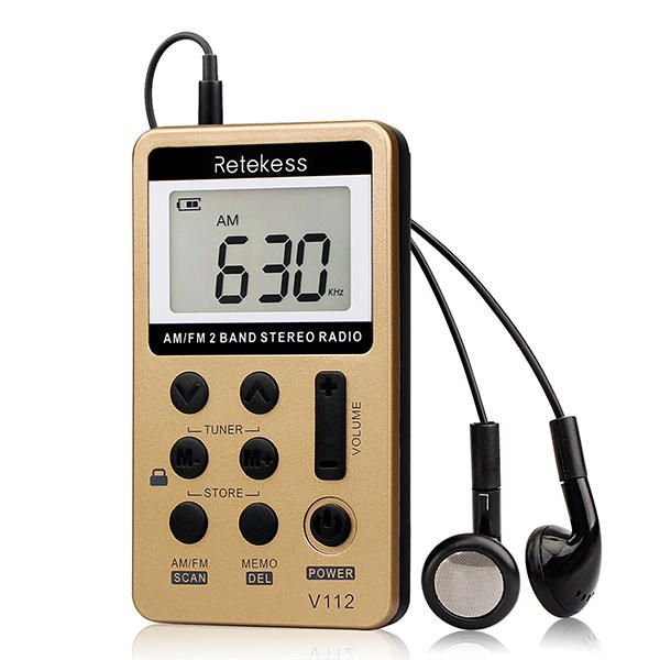 Retekess V-112 Gold Radio Estéreo Am Fm Portátil Con Auriculares De Bolsillo Mini Sintonización Digital Radio Con Batería Recargable Pantalla Lcd Radio Para Caminar