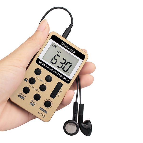 Retekess V-112 Gold Radio Estéreo Am Fm Portátil Con Auriculares De Bolsillo Mini Sintonización Digital Radio Con Batería Recargable Pantalla Lcd Radio Para Caminar